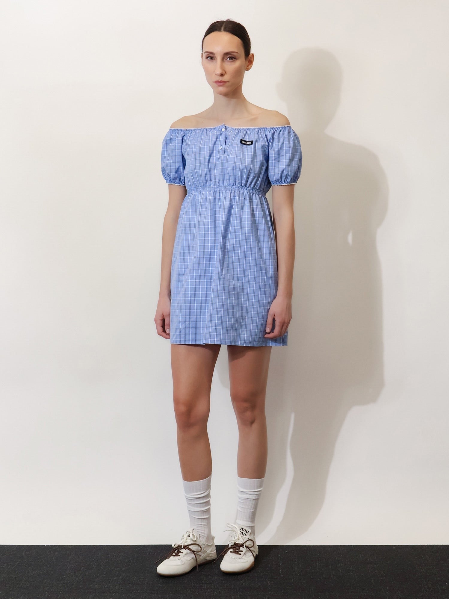 Miu Miu Women's Madras Cotton Mini Dress Blue
