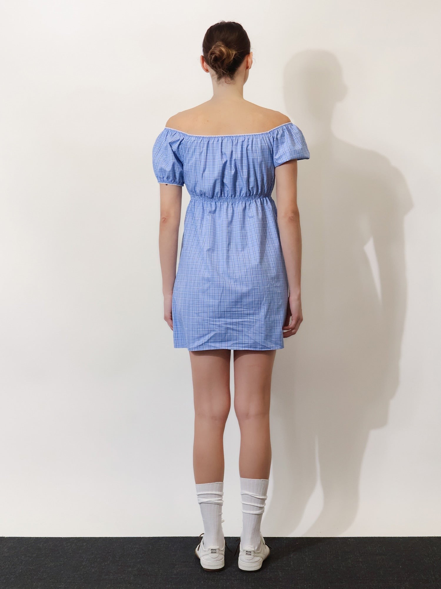 Miu Miu Women's Madras Cotton Mini Dress Blue