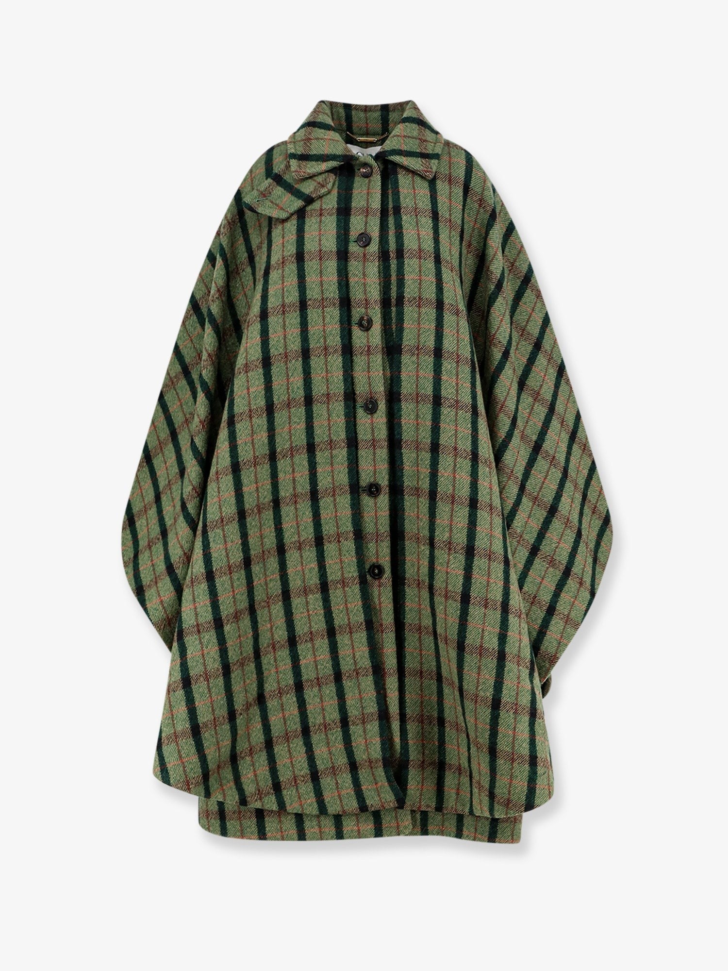 Chloé Women's Madras Wool Cape Coat Green