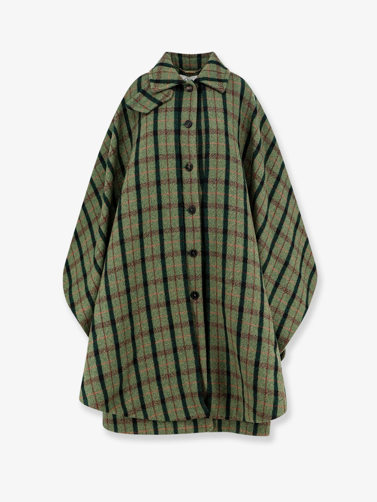Chloé Women's Madras Wool Cape Coat Green