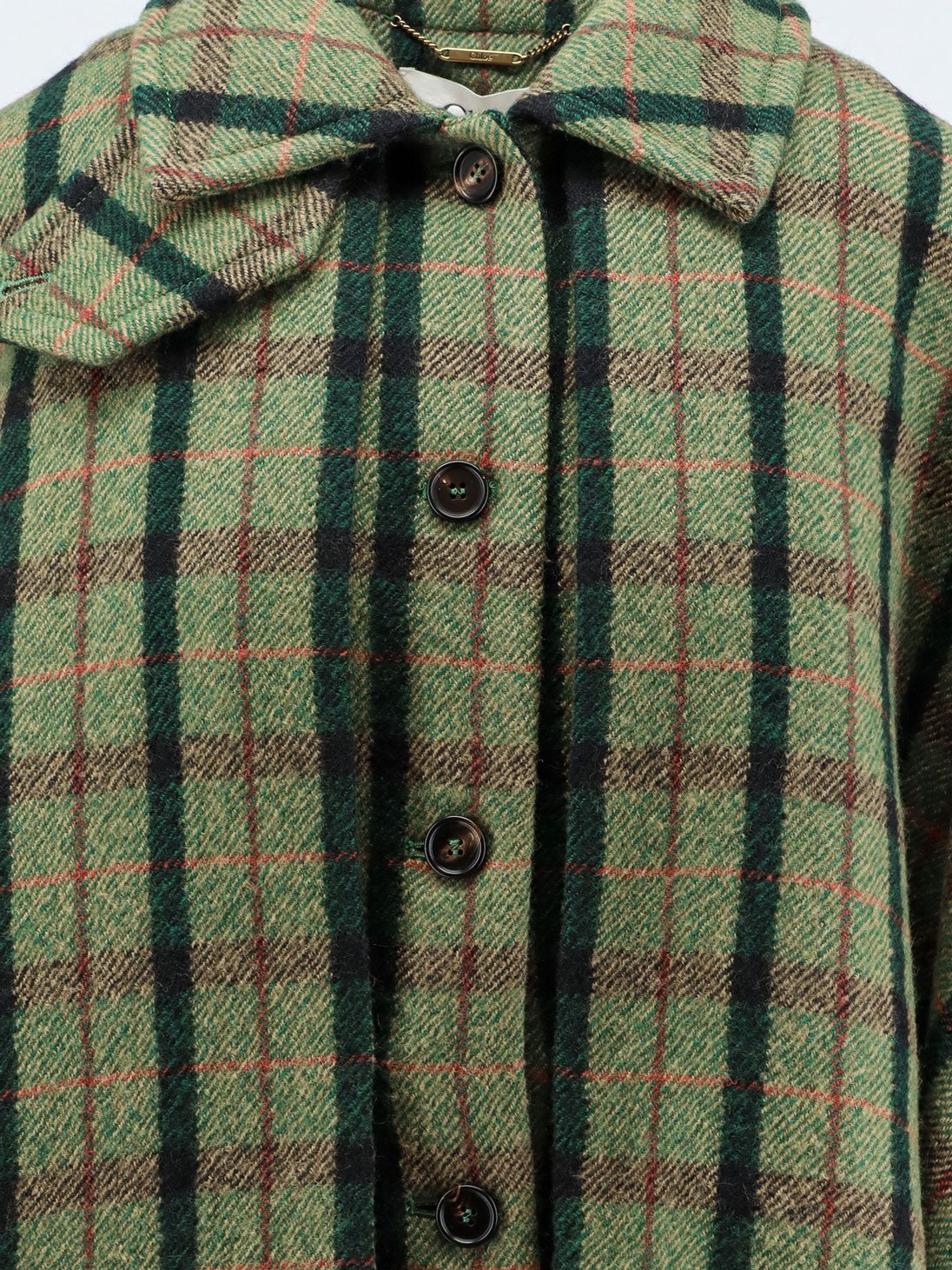 Chloé Women's Madras Wool Cape Coat Green