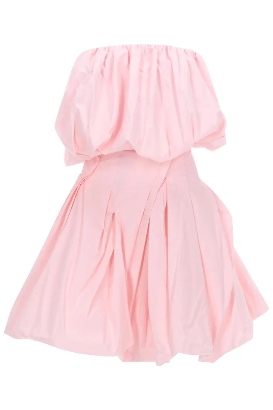 Magda Butrym women’s soft pink off-the-shoulder mini dress with puffed ruched bodice and pleated cotton popeline skirt