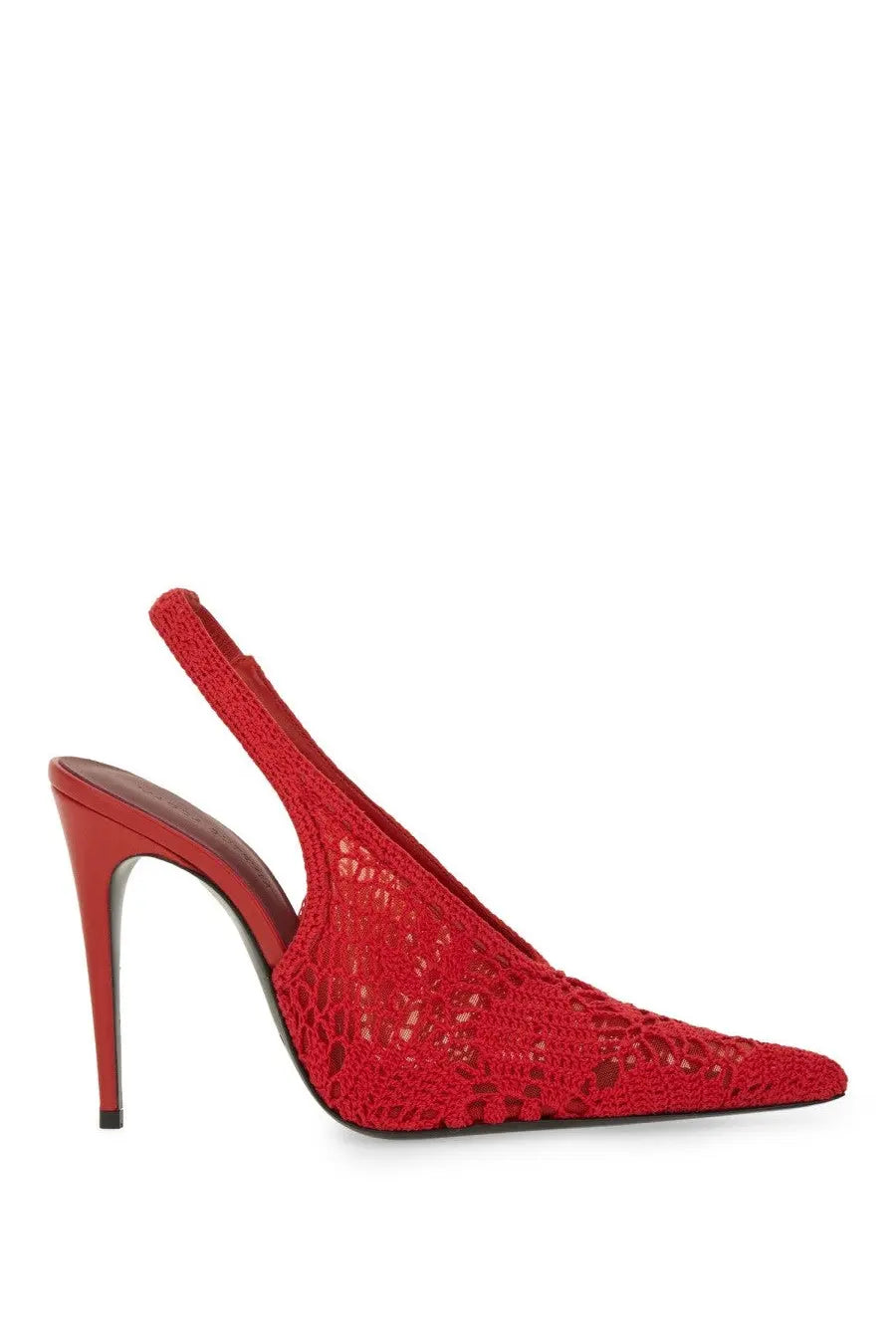 Magda Butrym women’s red crochet slingback pump with pointed toe and high stiletto heel