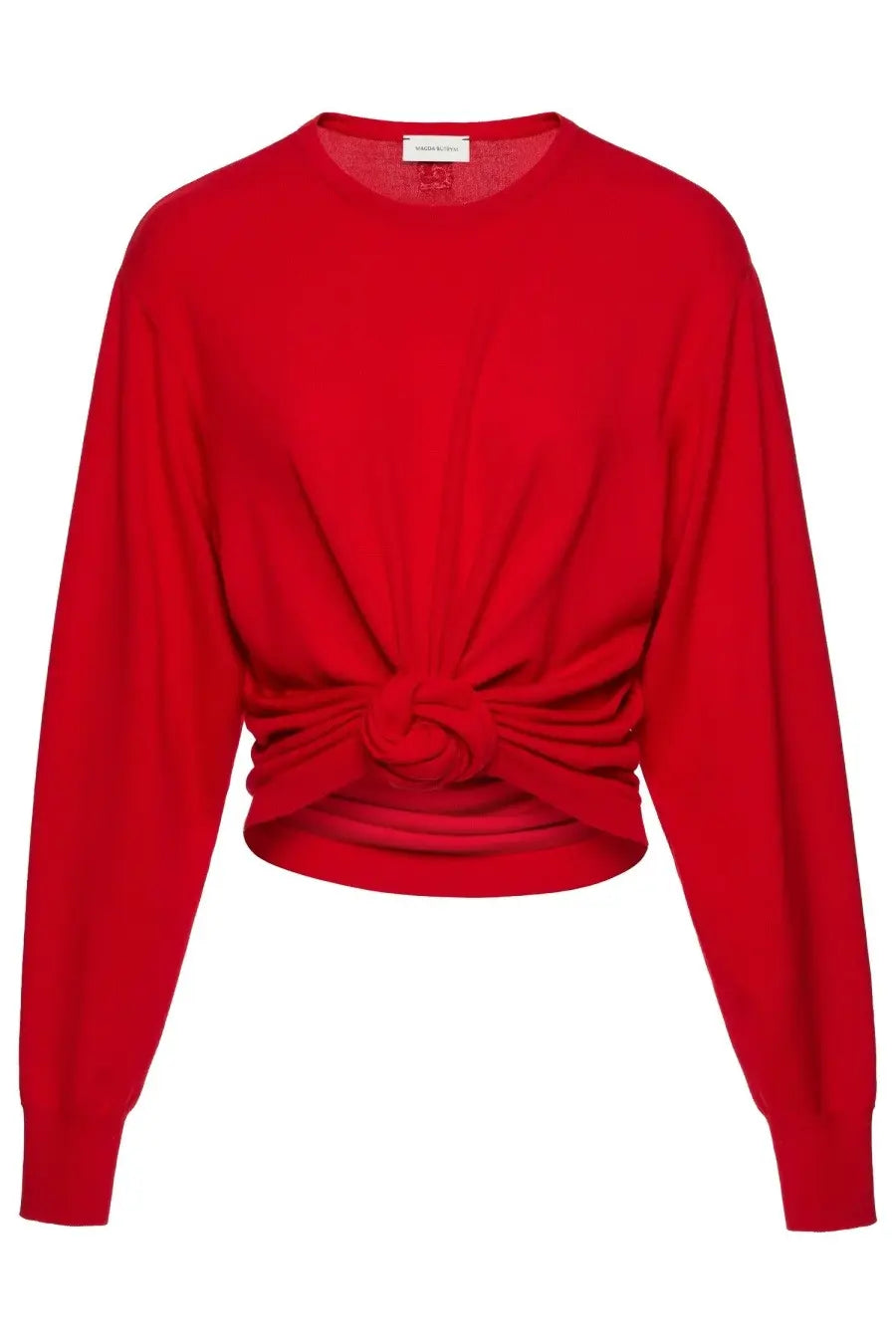Magda Butrym women’s vibrant red long-sleeved knit sweater with a knotted front detail