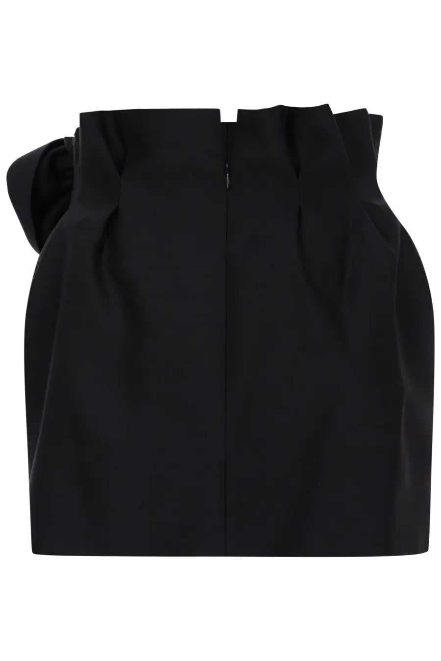 Black high-waisted miniskirt by magda butrym with ruffled structured design and central zipper closure