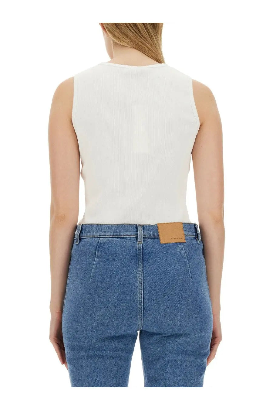 White sleeveless top with rounded neckline and fitted fabric from magda butrym women’s shirt crochet bra white collection