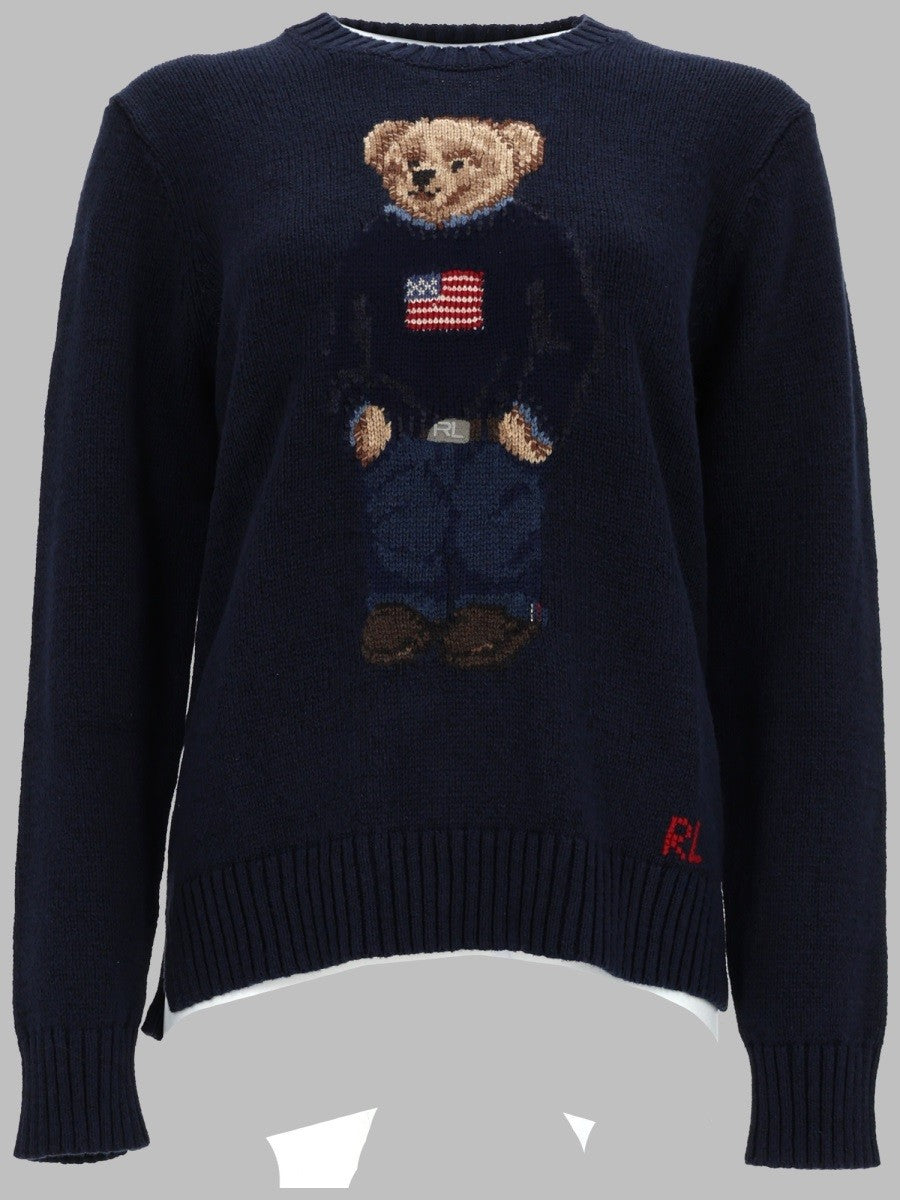 Polo Ralph Lauren Women's Maglia Bear in Cotone Lino Blue