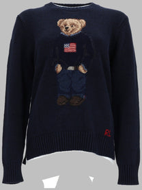 Polo Ralph Lauren Women's Maglia Bear in Cotone Lino Blue