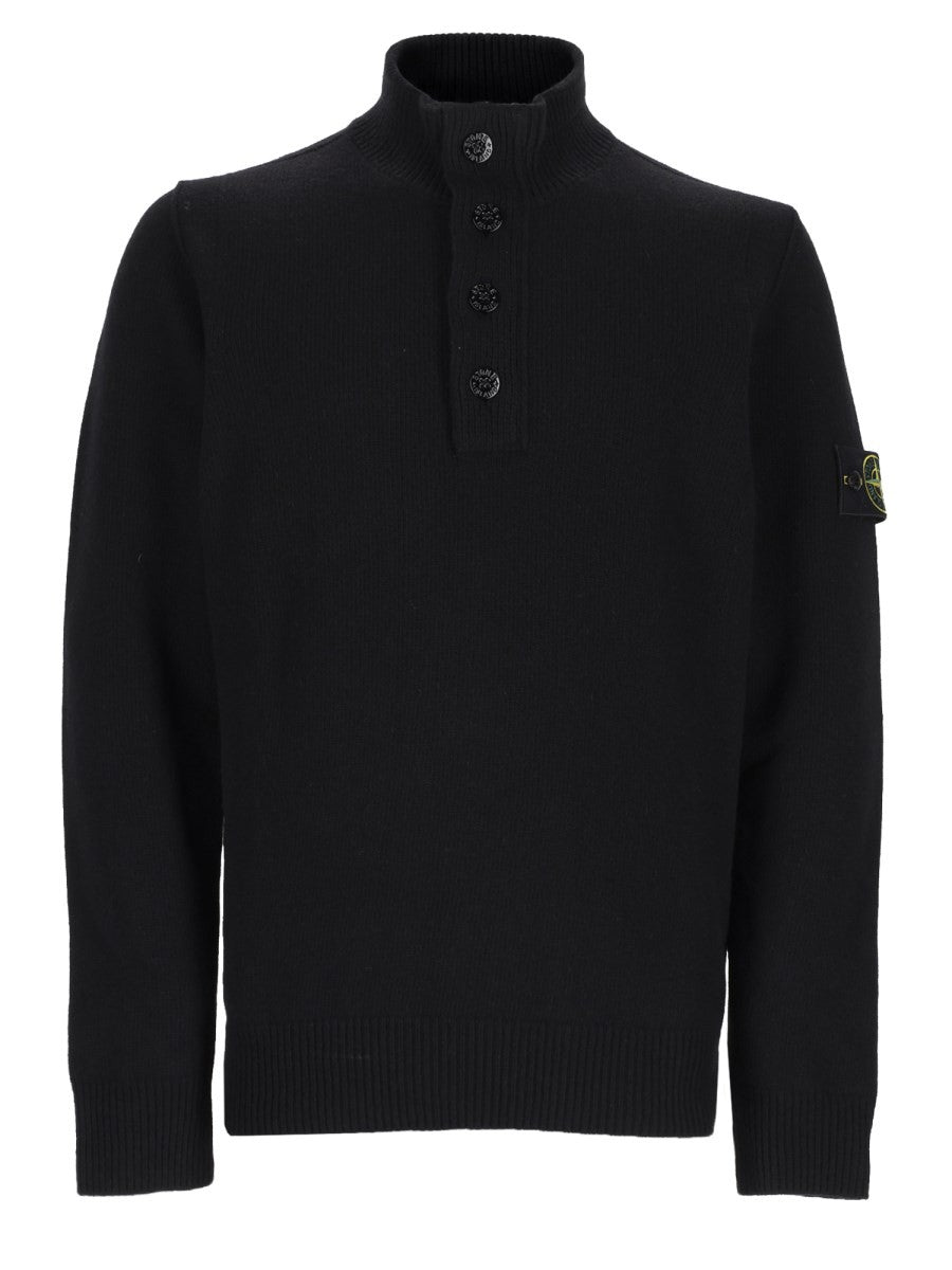 Stone Island Men's Sweater with Buttons Patch Black