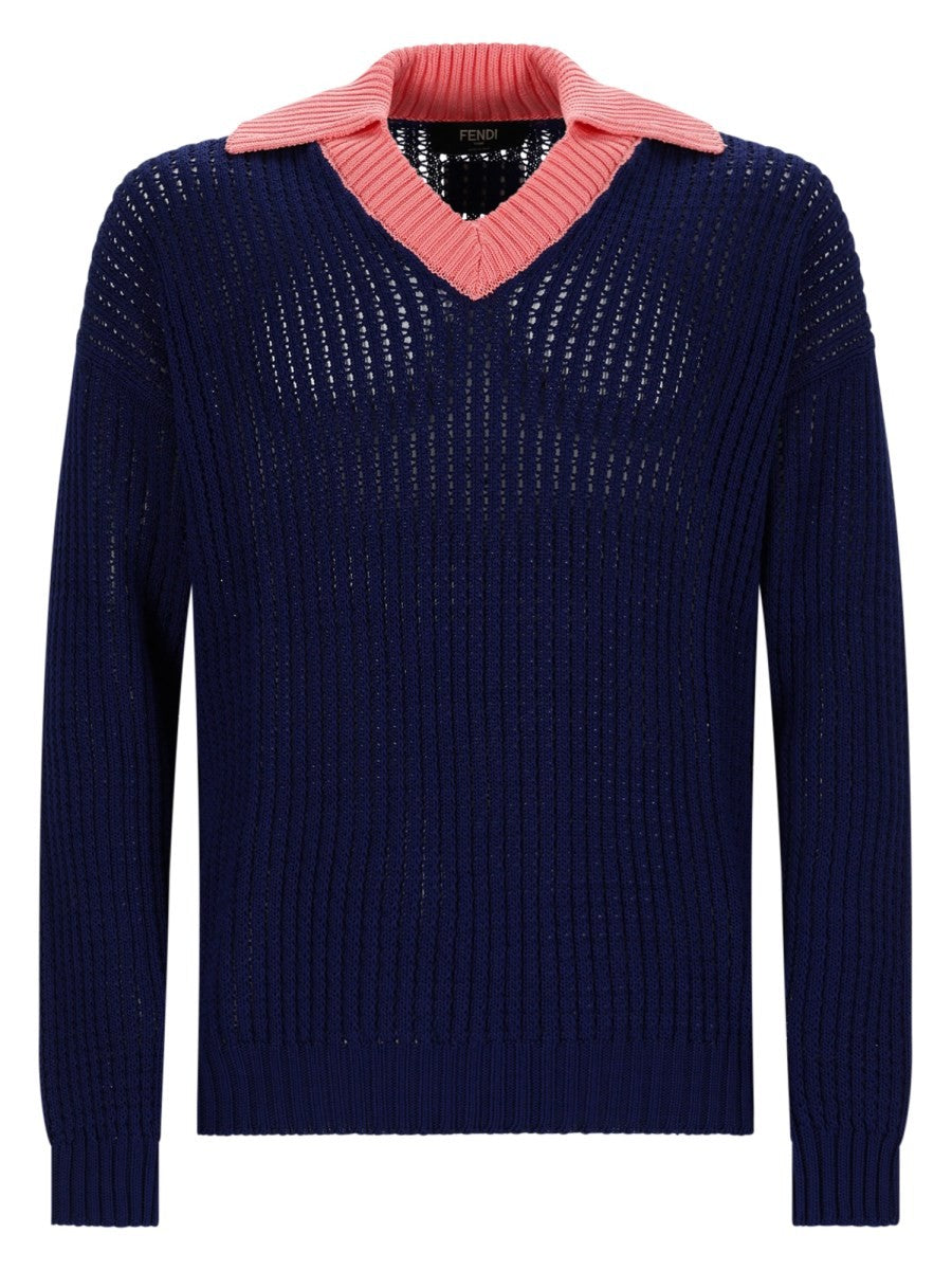 Fendi Men's Maglia Con Lavorazione Trecce Cablé Blue