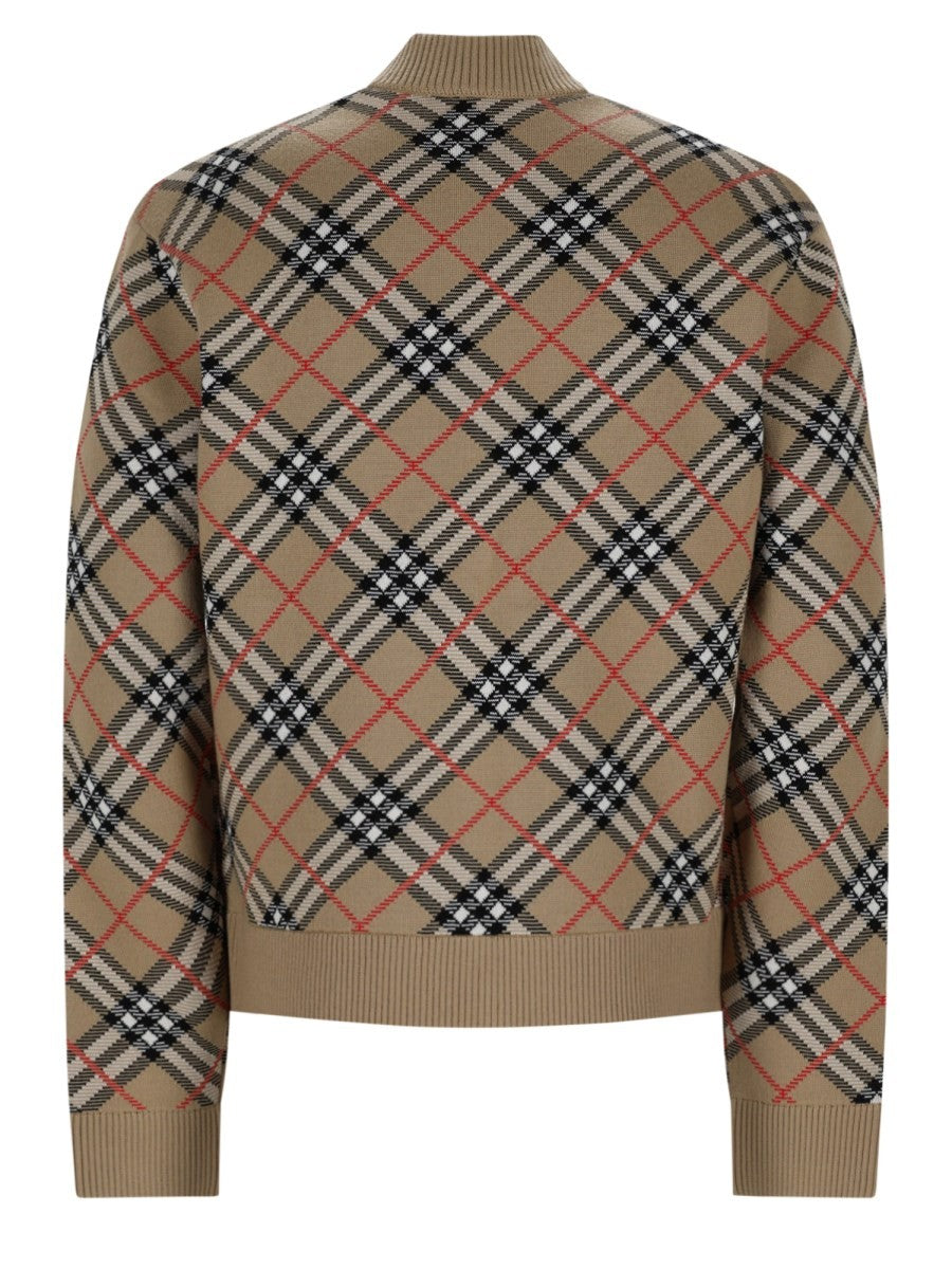 Burberry Men's Maglia Con Zip Stampa Check Beige