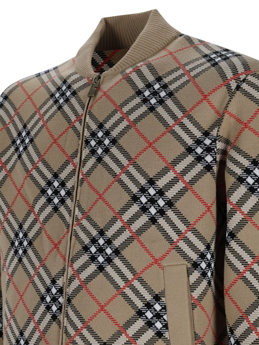Burberry Men's Maglia Con Zip Stampa Check Beige
