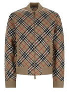Burberry Men's Sweater with Zip Print Check Beige