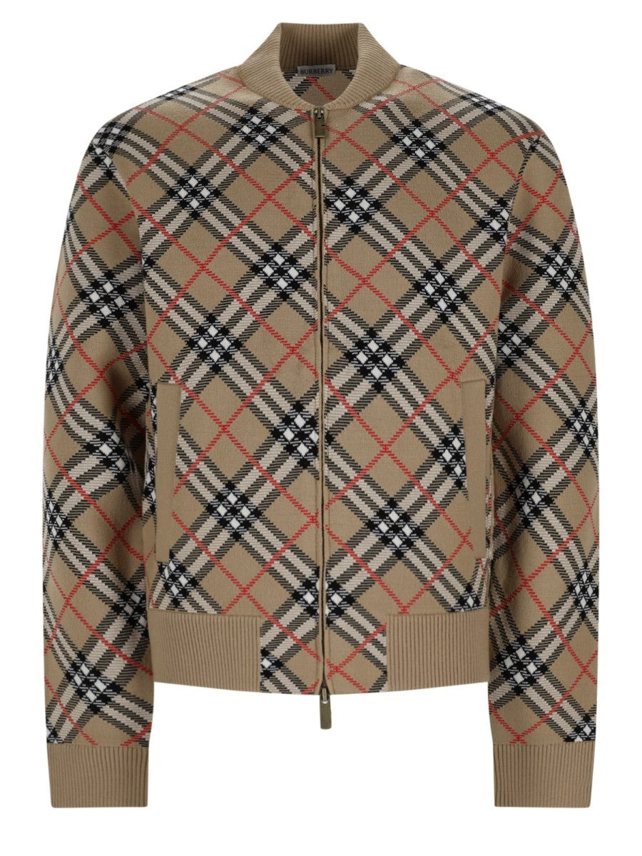 Burberry Men's Maglia Con Zip Stampa Check Beige