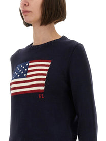 Polo Ralph Lauren Women's Flag Sweater Blue, view 4