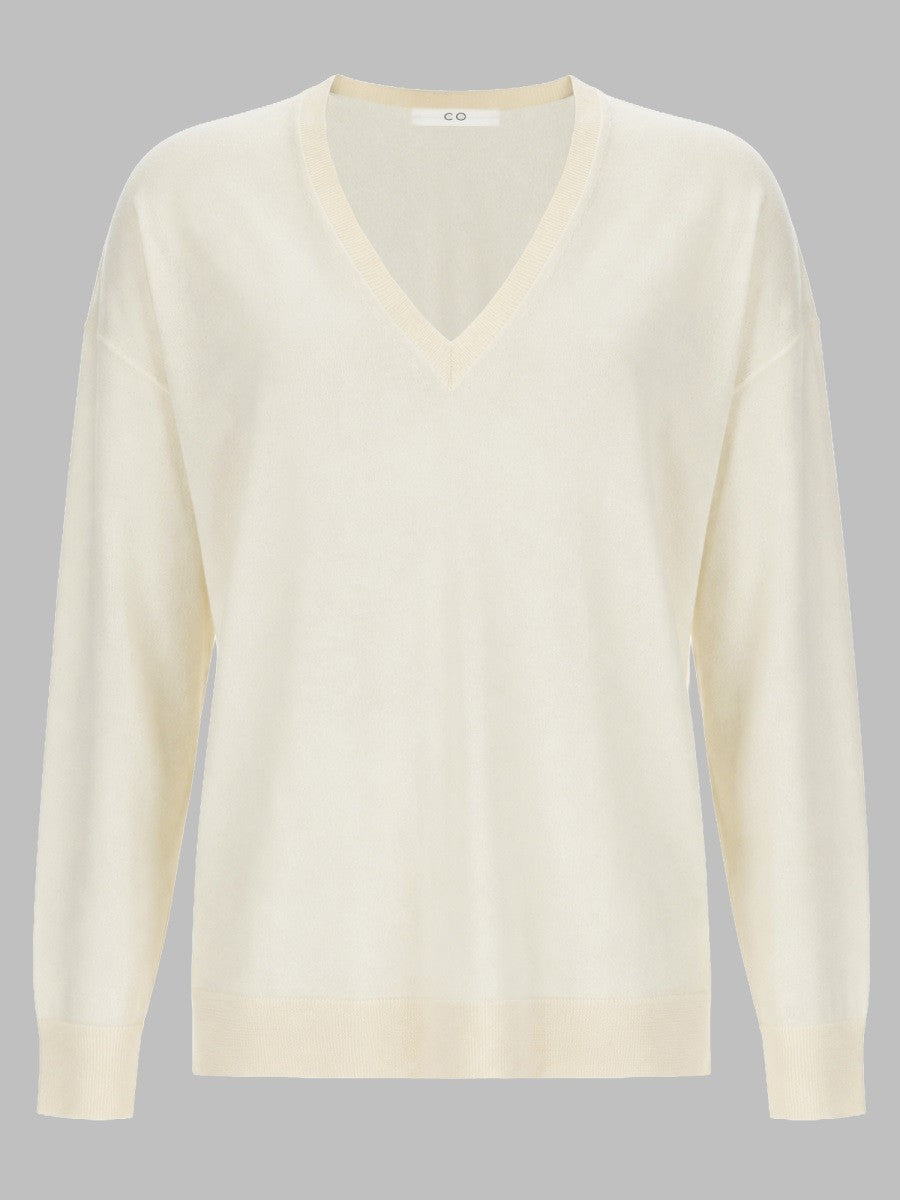 CO Women's Maglia in Cashmere Con Scollo White