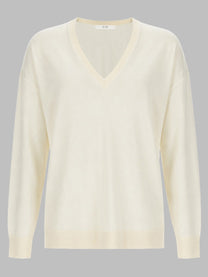 CO Women's Maglia in Cashmere Con Scollo White