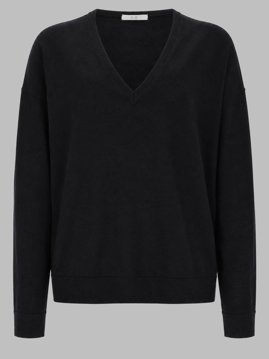 CO Women's Maglia in Cashmere Con Scollo Black