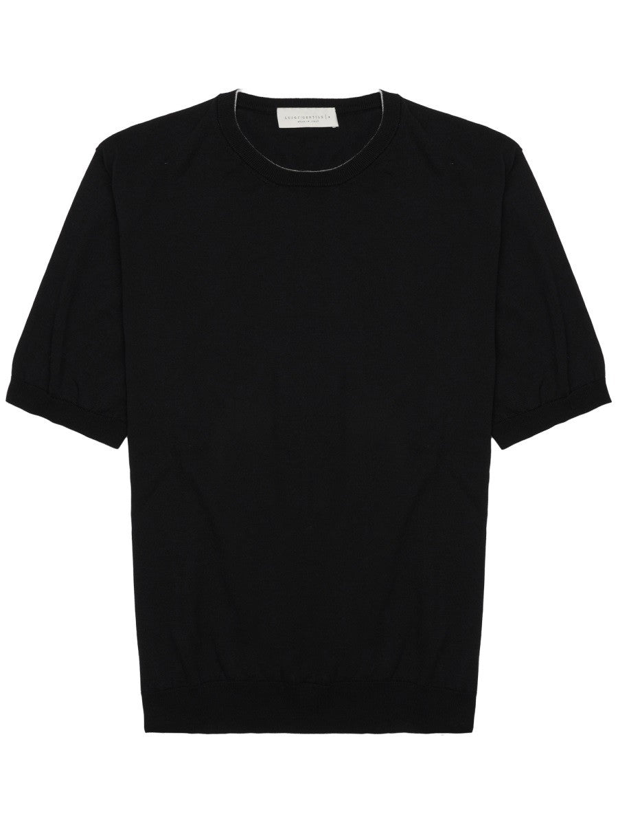 Luigi Gentile Men's Cotton Short-Sleeve Sweater Black