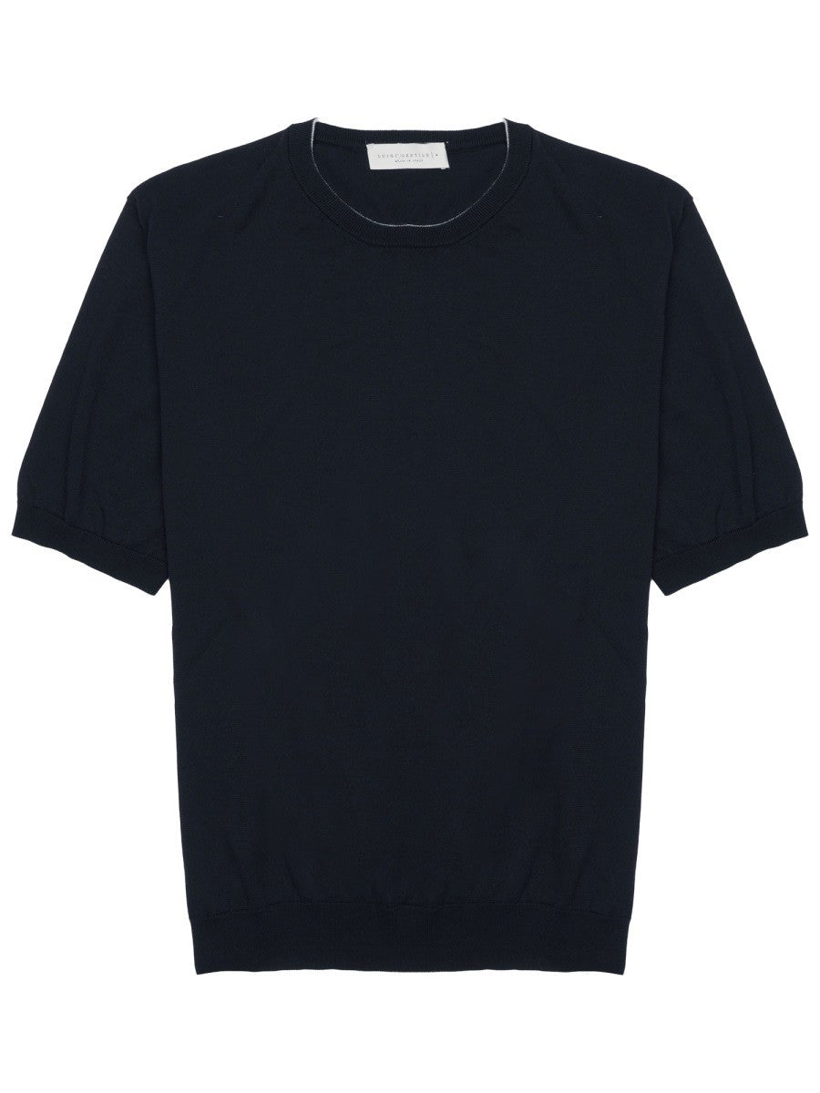 Luigi Gentile Men's Maglia in Cotone Manica Corta Blue
