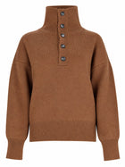 Ami Paris Unisex Wool Sweater with Buttons Brown