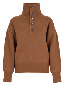 Ami Paris Unisex Wool Sweater with Buttons Brown