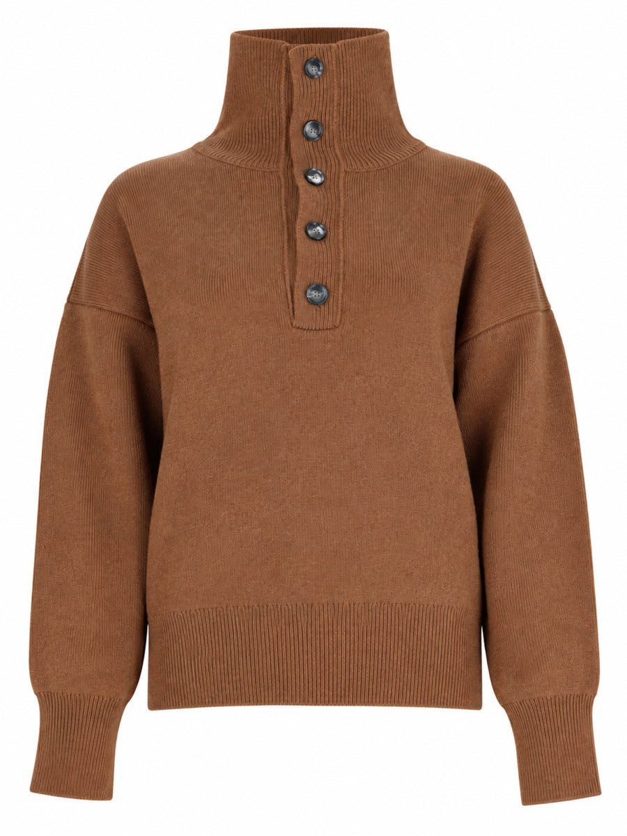 Ami Paris Unisex Wool Sweater with Buttons Brown
