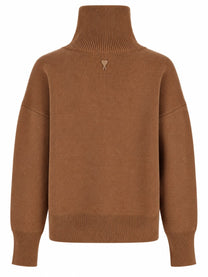 Ami Paris Unisex Wool Sweater with Buttons Brown, view 2