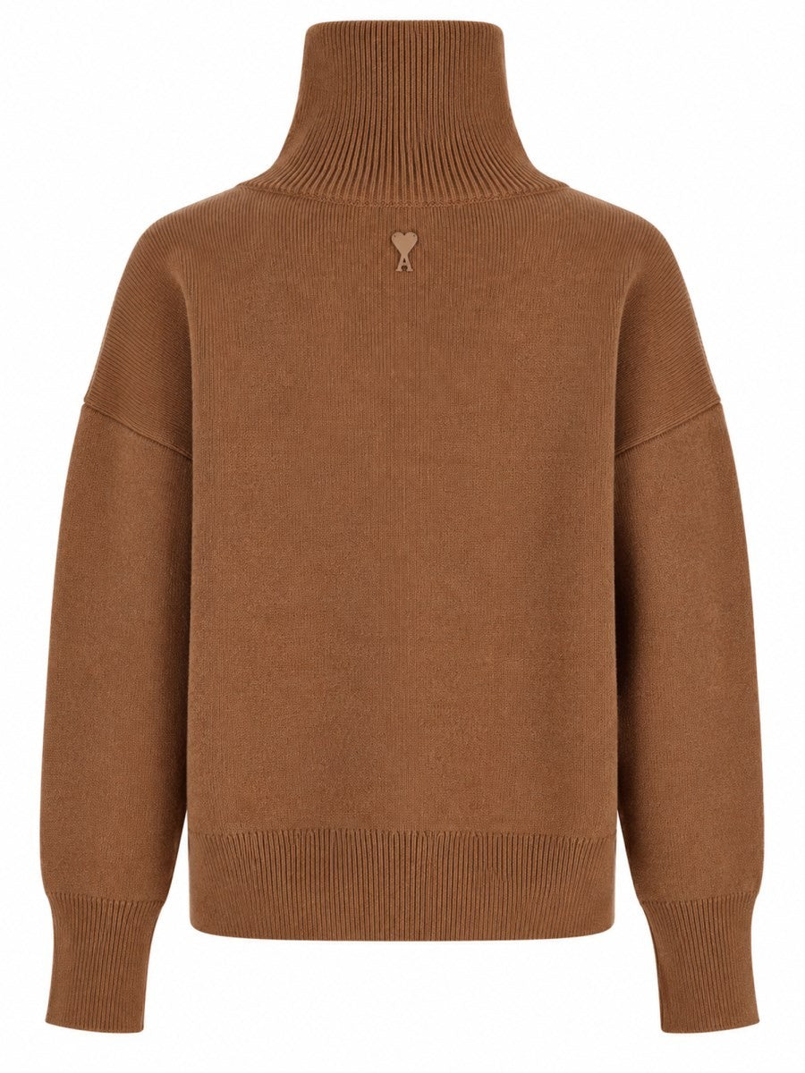 Ami Paris Unisex Wool Sweater with Buttons Brown, view 2