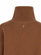 Ami Paris Unisex Wool Sweater with Buttons Brown, view 3