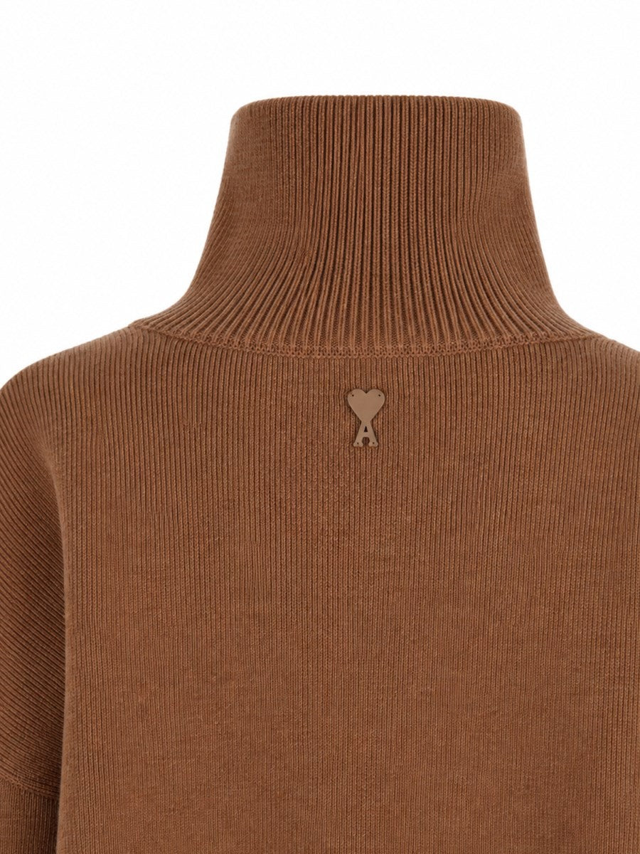 Ami Paris Unisex Wool Sweater with Buttons Brown, view 3