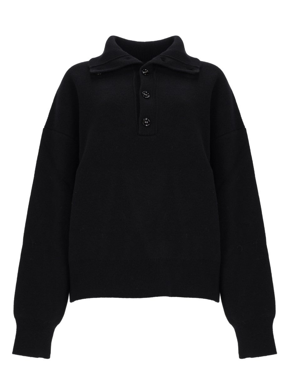 Ami Paris Unisex Wool Sweater with Buttons Black