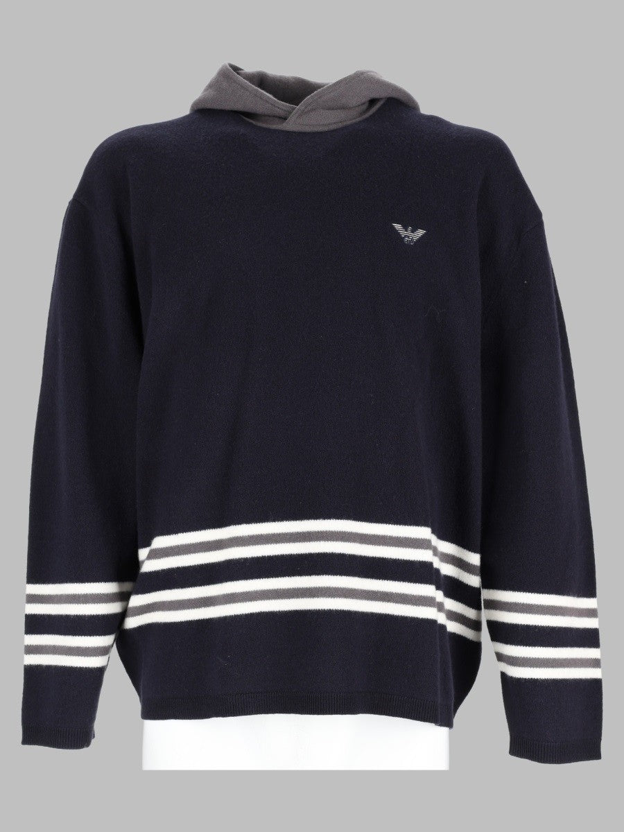 Emporio Armani Men's Maglia in Lana Con Cappuccio Blue