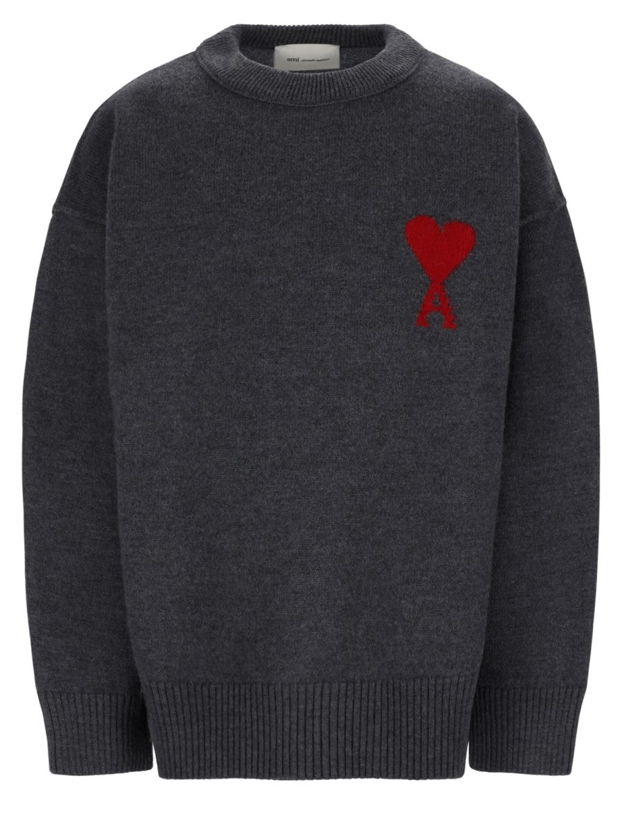 Ami Paris Unisex Maglia in Lana Con Grey