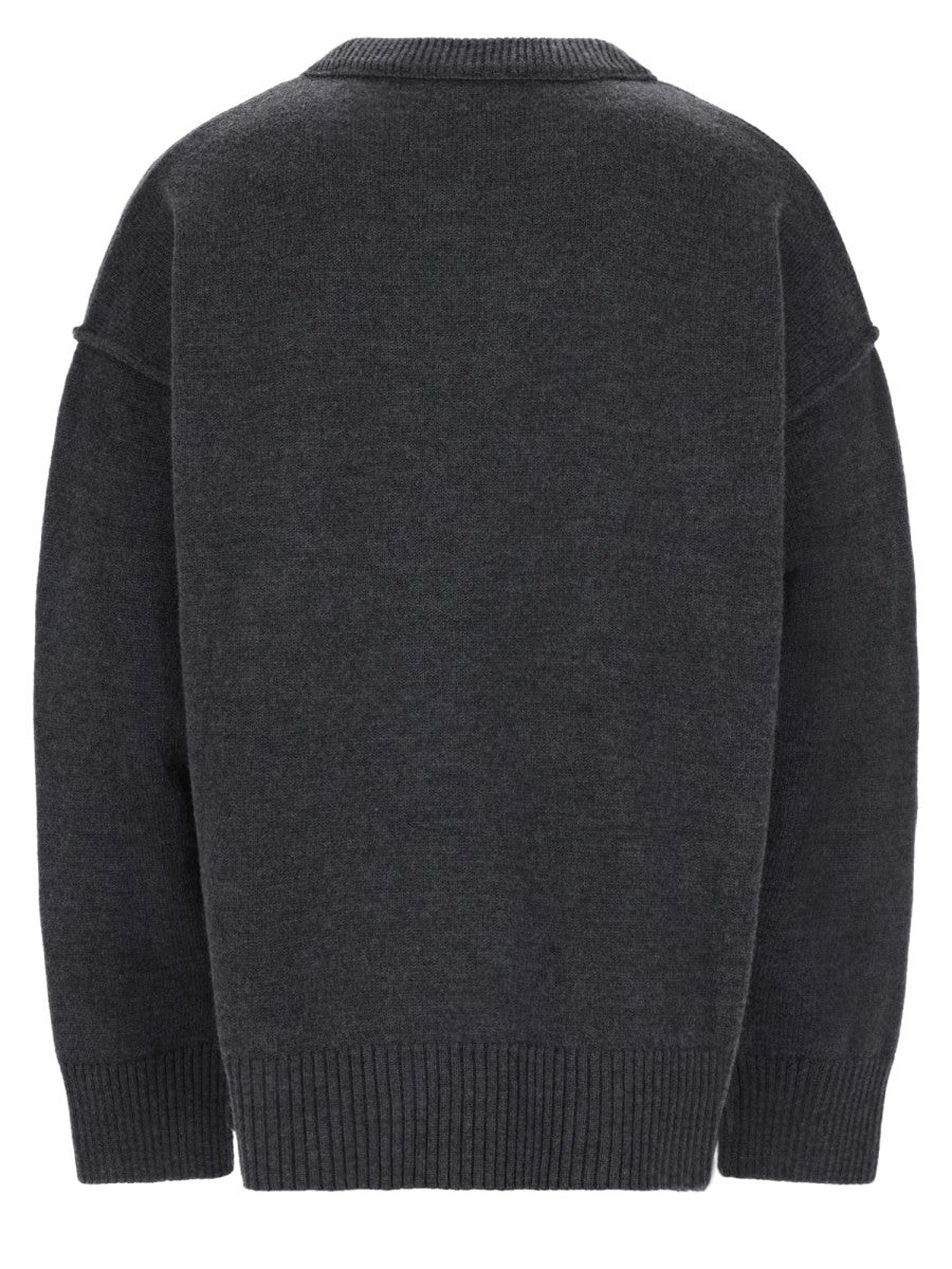 Ami Paris Unisex Maglia in Lana Con Grey