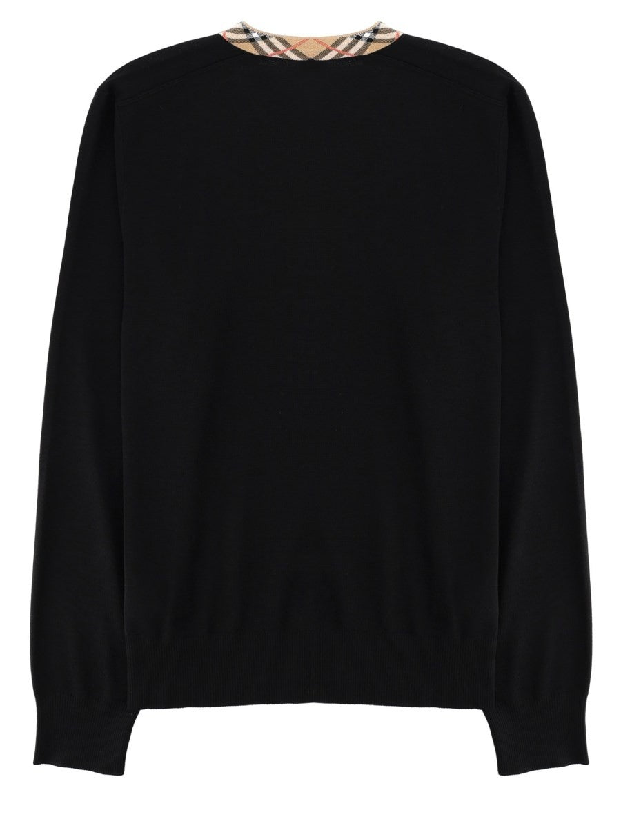 Burberry Men's Wool Merino Sweater with Neck Check Black, view 2