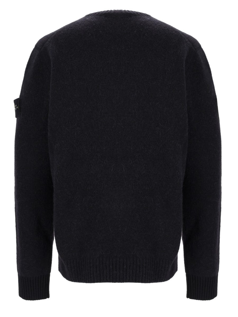 Stone Island Men's Alpaca Blend Wool Sweater with Patch Black