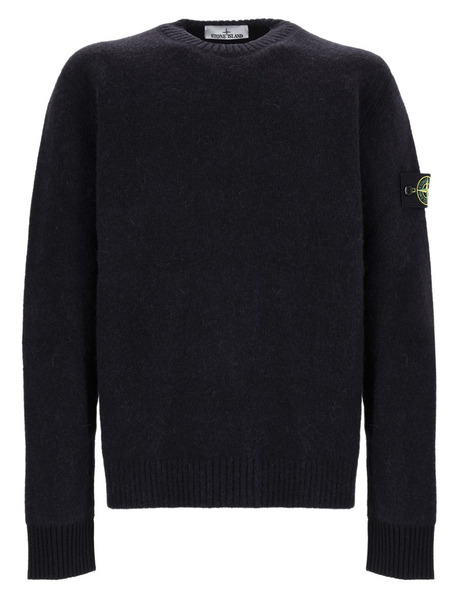 Stone Island Men's Alpaca Blend Wool Sweater with Patch Black