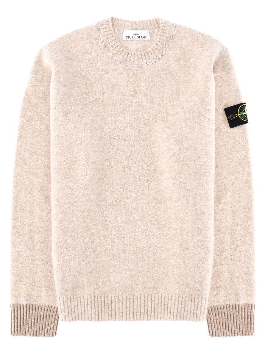 Stone Island Men's Alpaca Blend Wool Sweater with Patch Beige