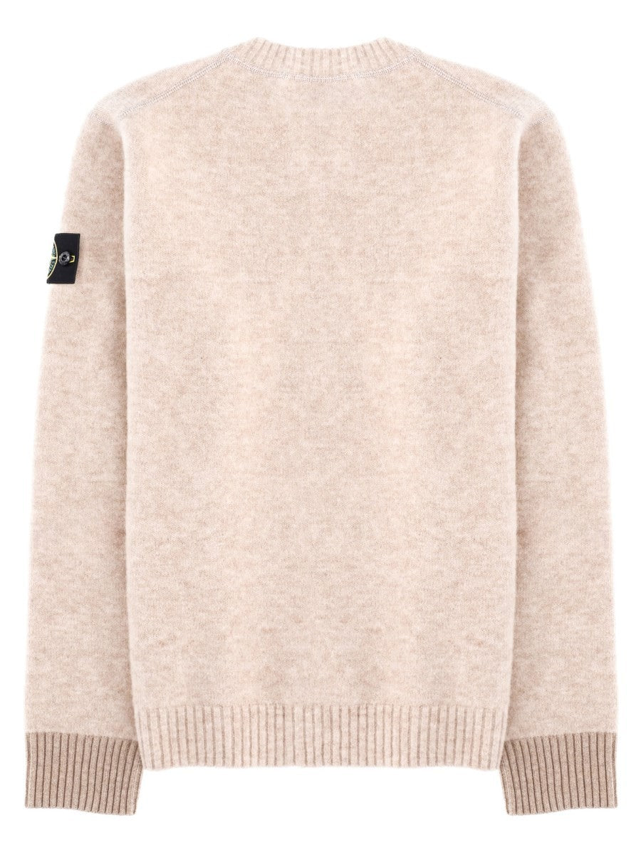 Stone Island Men's Alpaca Blend Wool Sweater with Patch Beige, view 2