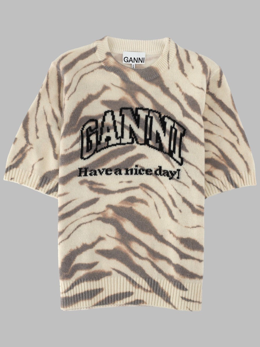 Ganni Women's Maglia Slim Fit Con Stampa All over Pattern