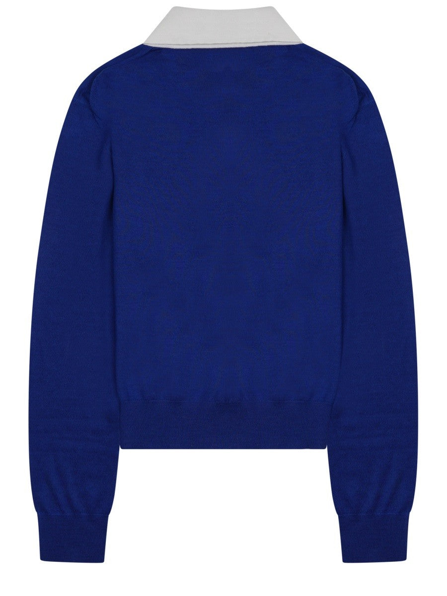 Celine Women's Maglia Stile Polo in Cashmere Sottile Seta Blue