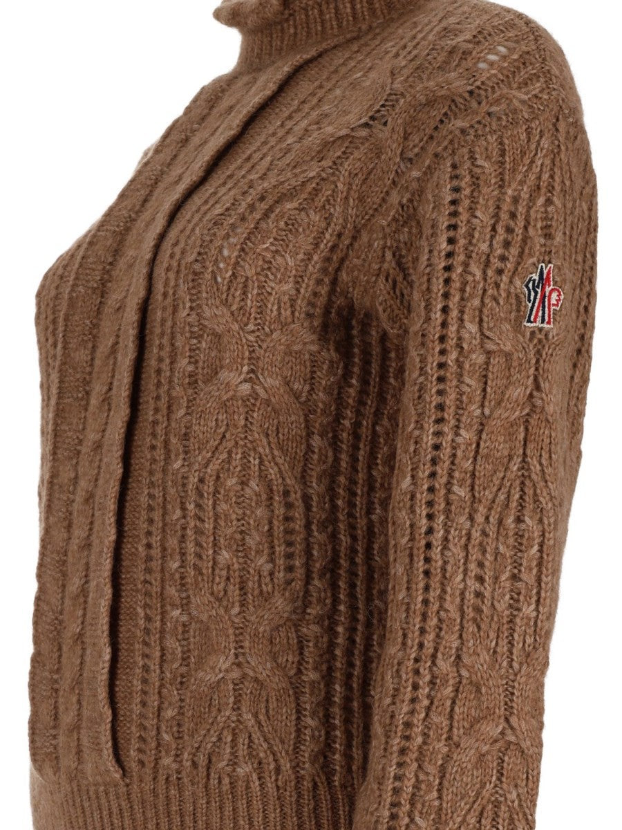 Moncler Grenoble Women's Alpaca Blend Perforated Sweater Brown