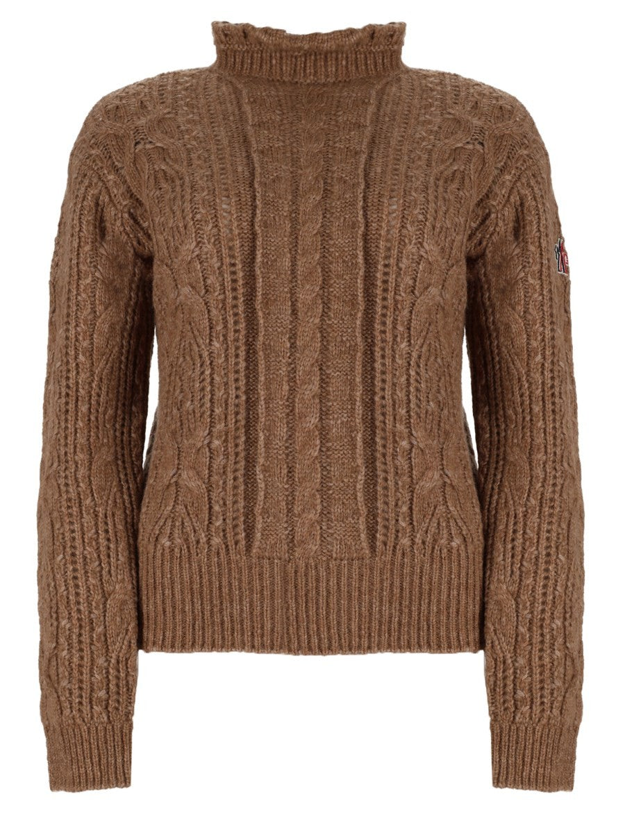 Moncler Grenoble Women's Alpaca Blend Perforated Sweater Brown
