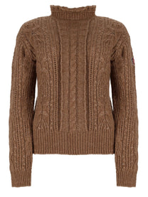 Moncler Grenoble Women's Alpaca Blend Perforated Sweater Brown