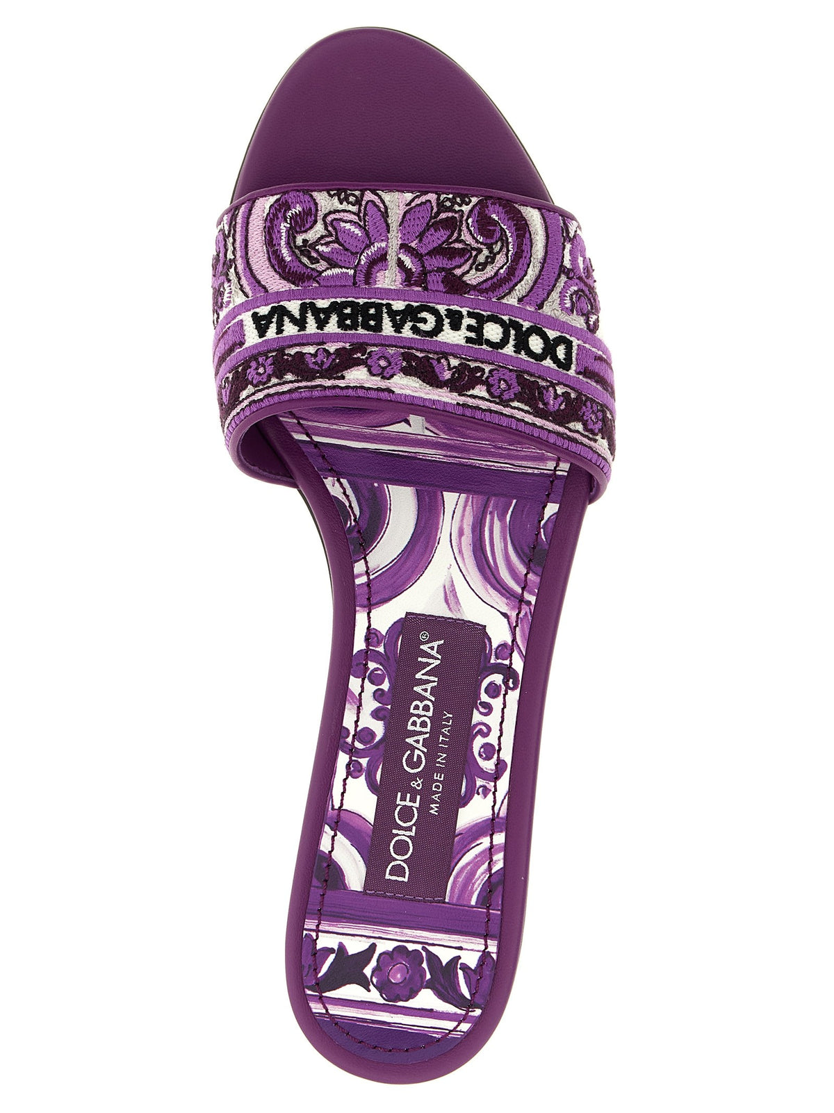 Dolce &amp; Gabbana Maiolica Embroidery Slides Purple, view 4