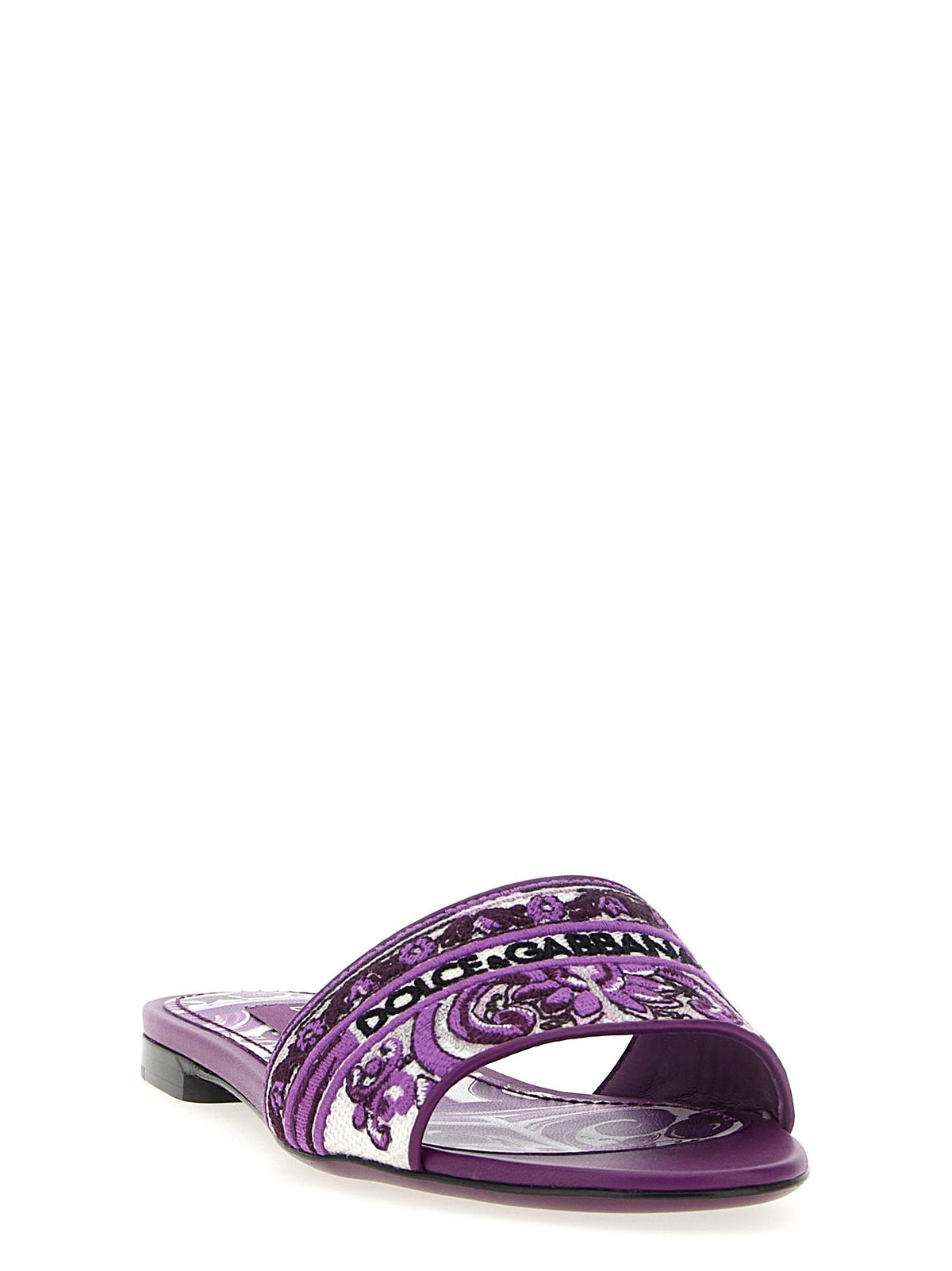 Dolce &amp; Gabbana Maiolica Embroidery Slides Purple, view 2