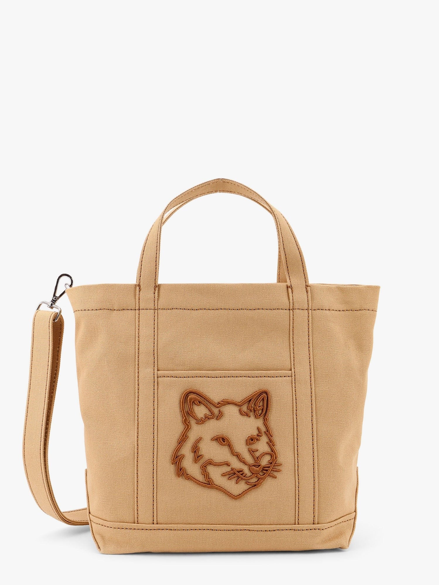 Maison Kitsune - Canvas Handbag With Fox Head Embroidery - Home->Man->Bags->Handbags