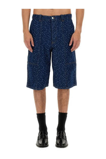Maison Kitsuné men’s denim bermuda shorts in dark blue with a subtle white abstract pattern