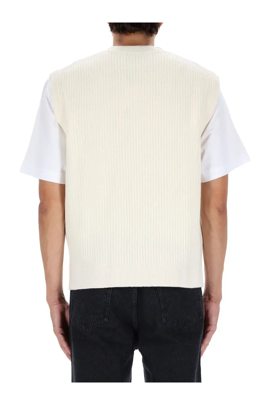 Maison Kitsuné men’s ribbed vest white cream colored with structured minimalist design in knit material